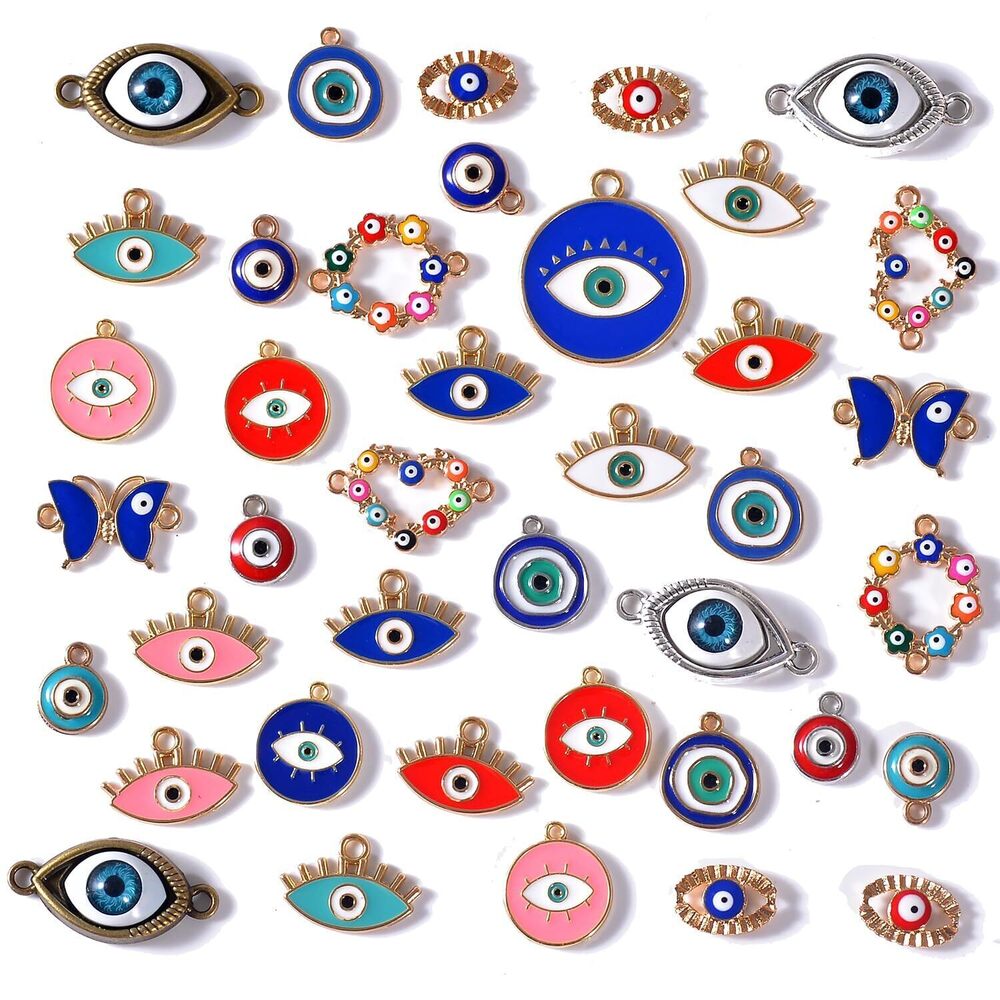 7036 40PCs Bulk Enamel Evil Eye Charms for Jewelry Making, Colorful Metal